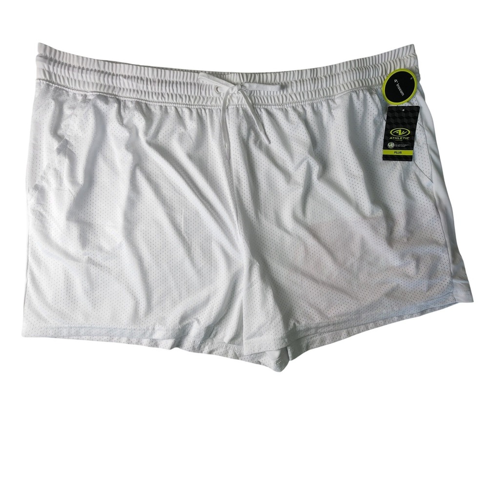 NEW Athletic Works Mens White Mesh Basketball Shorts‎ 3X Plus 4" Inseam New Tags